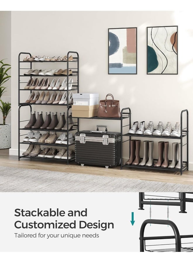 SONGMICS رف أحذية SONGMICS، 4 طبقات رف تخزين أحذية قابل للتكديس، منظم أحذية معدني مع رفوف مسطحة أو مائلة قابلة للتعديل، 27.5 × 68.5 × 65 سم، مدخل، أسود - Image 3